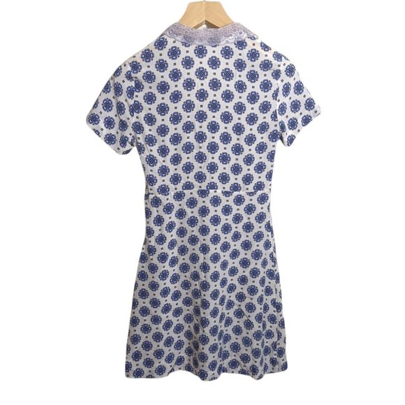 NWOT Sandro Enya Small Blue Geometric Print size 36 Small Silk Mini Dress - Picture 6 of 8